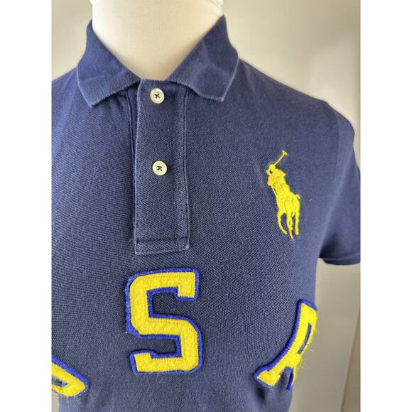 Ralph Lauren Big Pony USA Rugby Polo Shirt Slim Fitted SS Navy Blue Size Large - Picture 4 of 16